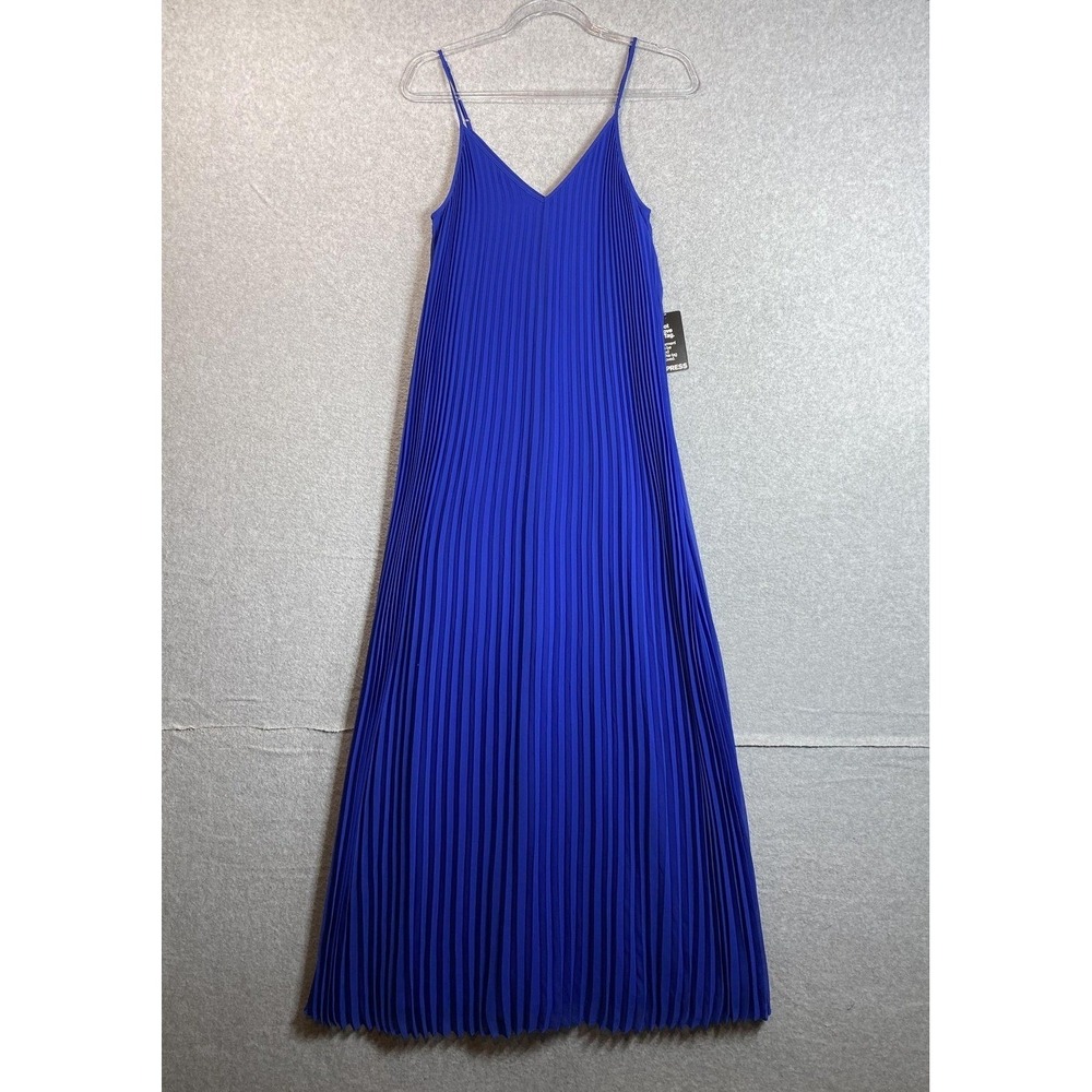 Express Dress Womens Small Blue Pleated Maxi Spaghetti Strap V Neck NWT‎